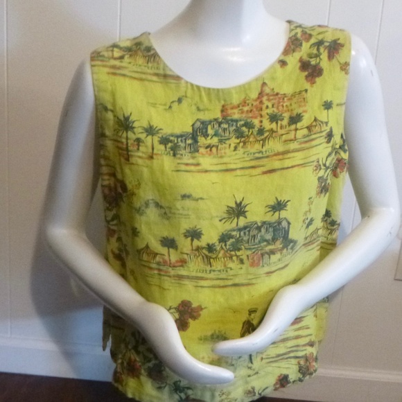 CUT*LOOSE LINEN SLEEVELESS SHELL TOP sz-L TROPICAL COLOR - Picture 4 of 12